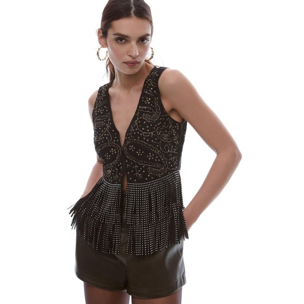 NWT Anthropologie Verb Fringe Beaded Vest Size Medium